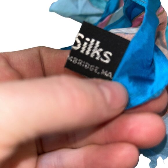 JG Silks Vintage Painted birds blues scarf 10x55 RARE Art to Wear - Picture 4 of 7